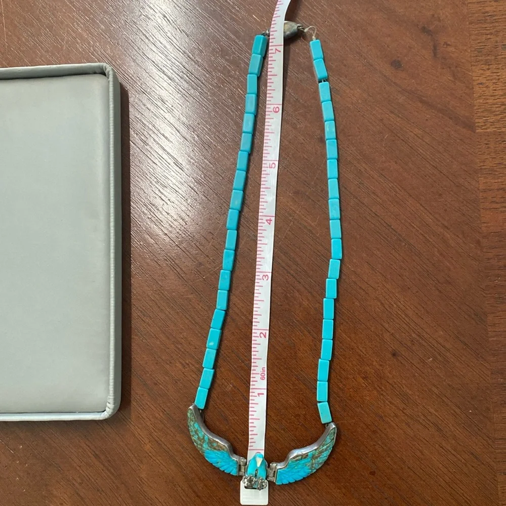 Navajo Native American Turquoise Silver & Mother of Pearl Eagle Necklace - Picture 16 of 17